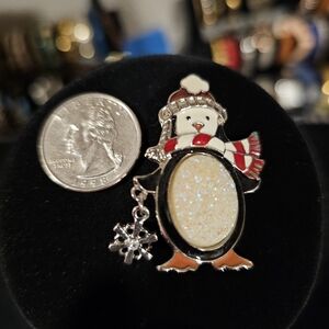 1960s vintage Christmas brooch enameled penguin